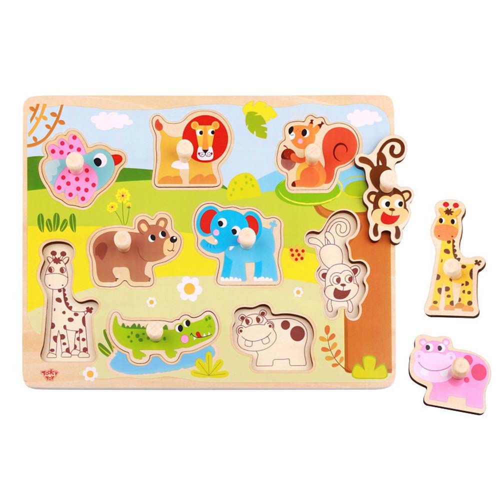 TookyToy - Wooden Peg Puzzle - Animals
