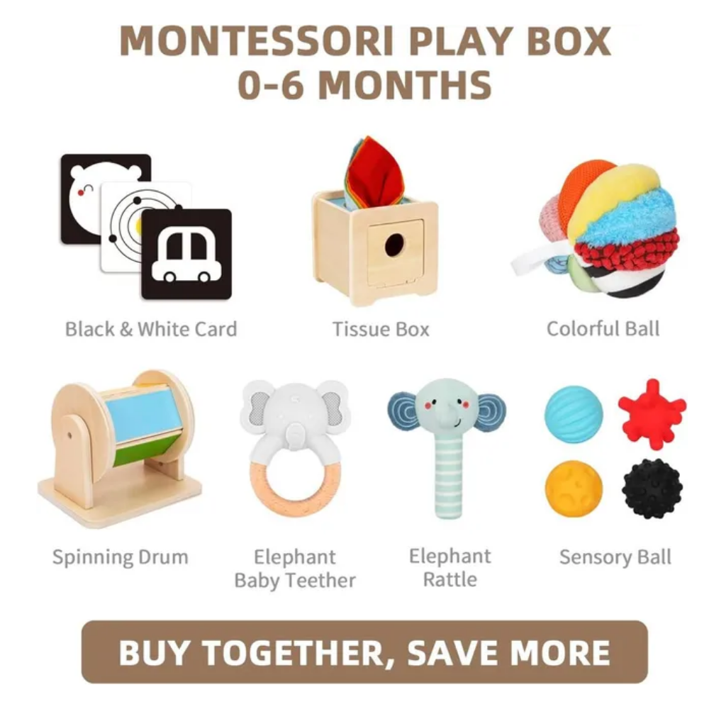 TookyToy - Montessori Activity Box The Sensory Baby Playset - 0-6 Months